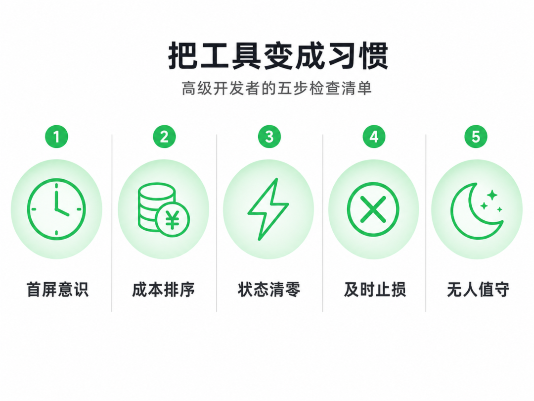 Agent View 使用习惯清单:五个核心操作习惯的极简信息图表
