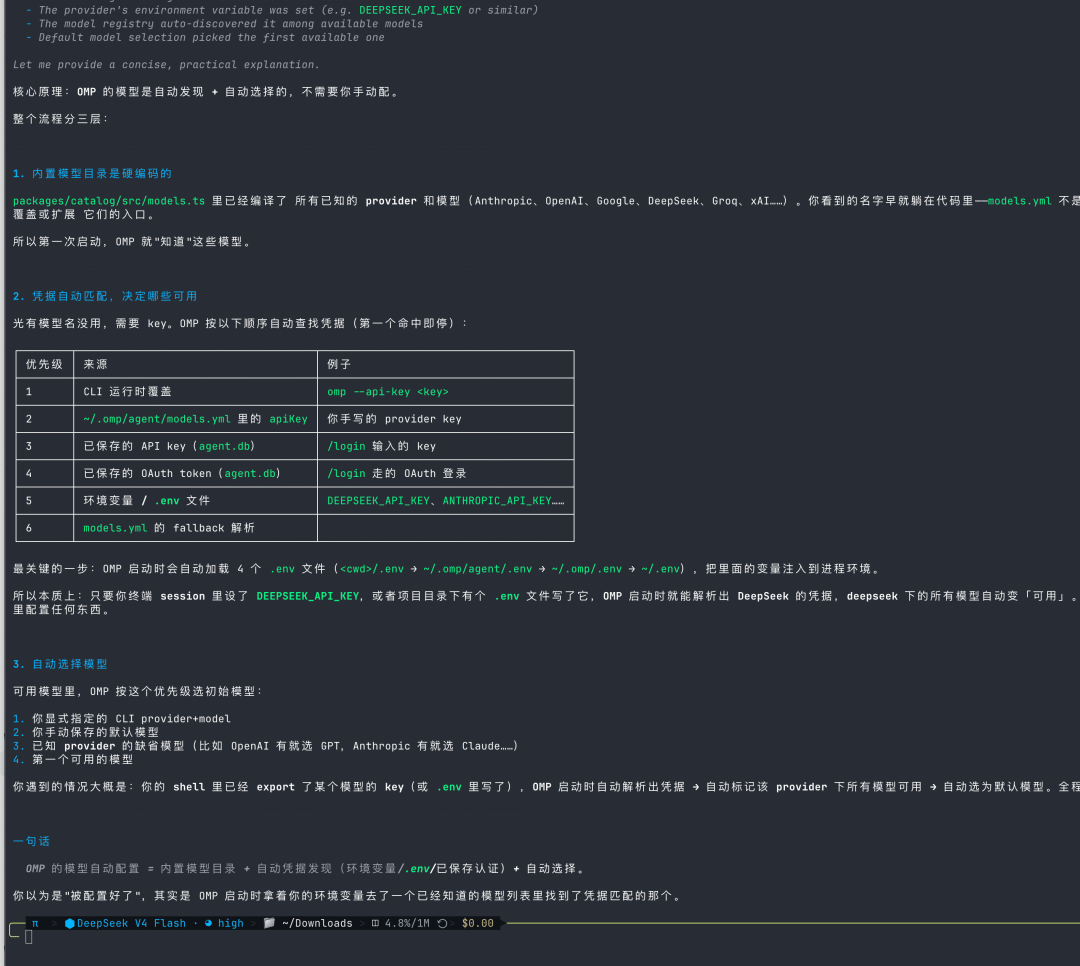 oh-my-pi 解释模型为什么会自动配置