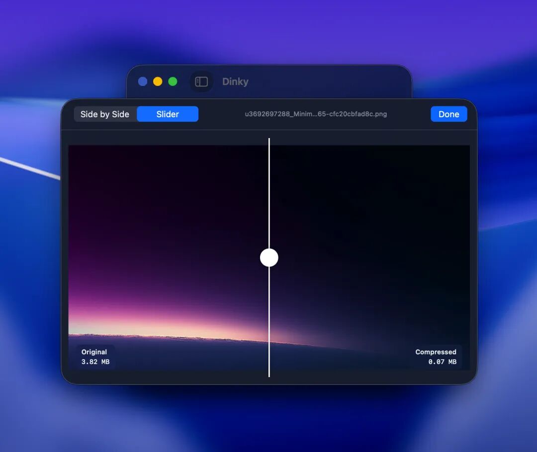 Dinky before and after slider preview