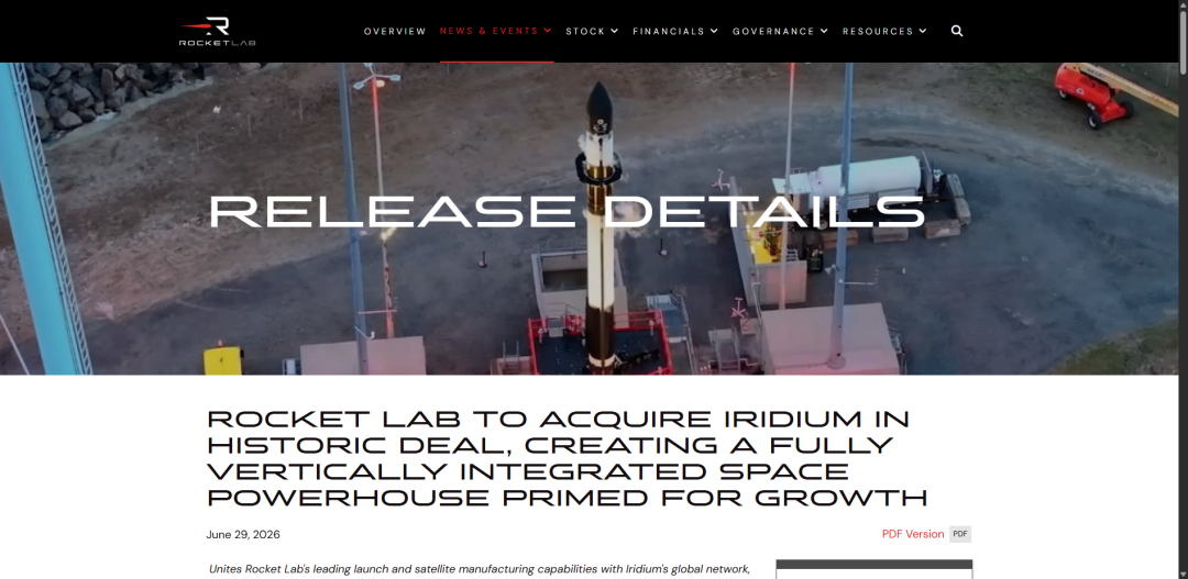 Rocket Lab 收购 Iridium,试图整合发射与卫星通信